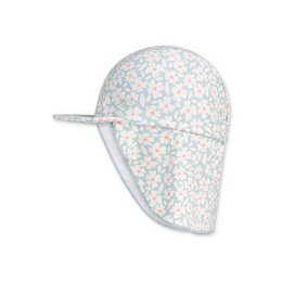  Green floral sun cap for children aged 0-4 years, made of lightweight, breathable material for sun protection.