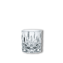 A crystal clear cocktail tumbler with a textured, faceted design, suitable for serving whiskey cocktails.