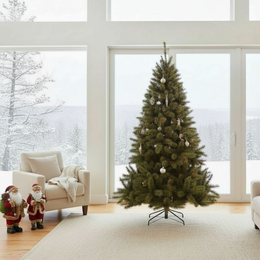 Tall, full, and lush artificial Christmas tree with dense, realistic-looking green pine needles. Measures 260 cm in height and 163 cm in diameter, providing ample space for decorations. Ideal for creating a festive holiday atmosphere in any home or office.