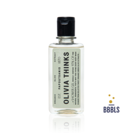  Clear transparent gel bottle, black cap, minimalist label design, 70ml size shower gel product