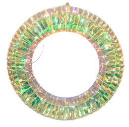 A round wreath-shaped Christmas decoration with warm white LED lights and a mosaic-like pattern of green, yellow, and brown tones.