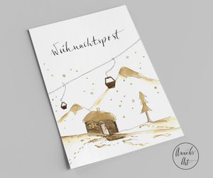 Postcard | Christmas card | Log cabin and ski lift