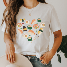 T-shirt Sushi Heart - Camicia Nigiri in COTONE ORGANICO Vegan