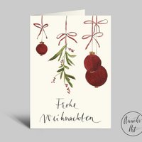 MERRY CHRISTMAS | Christmas card with baubles and mistletoe | Folded card DIN A6 with envelope