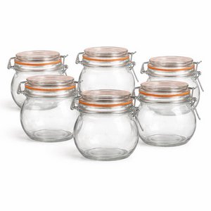 Set mit 6 kugelförmigen Weckgläsern aus Glas 450 ml – mit Riemenverschluss und Gummiring – luftdicht, wiederverwendbar und spülmaschinenfest