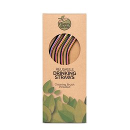 Colorful bent drinking straws made from sustainable materials. Includes 4 reusable straws in a rainbow of colors.