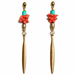 COCORNÁ long and elegant golden earrings with coral