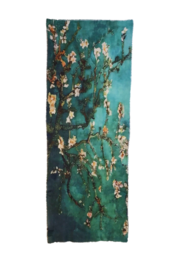 Wool scarf in turquoise color with almond blossom floral print