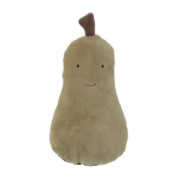 Green cotton kids basket with a soft, plush pear-shaped design and a cute smiling face.