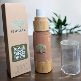  Liquid mineral foundation, natural beige nude color, wooden bamboo pump bottle, eco-friendly skincare cosmetics