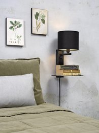 Wandlamp Florence plank+usb+kap 1815 zwart