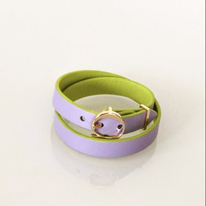 DUO TWIST leather bracelet Lime - Lila