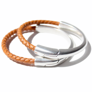SOLANO gevlochten leren armband met magnetische zilveren sluiting
