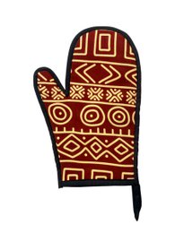 Double oven glove with a yellow and blue floral pattern.