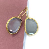 Earrings cateye stone gray