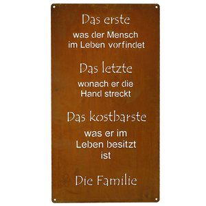 Roest spreukbord "Family" gepatineerd metalen decoratiebord om op te hangen