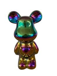  Colorful ceramic bear statue, approximately 18cm tall, with a vibrant, iridescent finish.