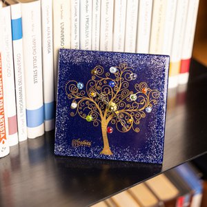 Vierkante tafel klok in murano -glas, cadeau -idee, gunsten, gouden decoratie van het leven