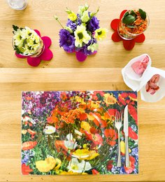 Artipics placemats flower meadow 4 piece placemats washable plastic each 42 x 30 cm summery colorful flowers natural table decoration for the kitchen, dining area, guests, indoors, outdoors