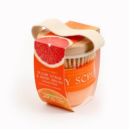  A grapefruit and orange-scented body scrub in a 150g container. The scrub features a vibrant orange color and a textured surface, indicating it likely contains exfoliating particles or ingredients.