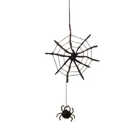 Handmade felt fair trade spooky spiderweb hanging Halloween decoration with a black spider accent.