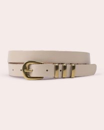 Slim leather belt triple metal loops gold buckle black off white