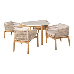 Terracina Garden Set - Dining Table and 4 Dining Chairs - Brown/Beige, Acacie wood table and woven rattan chairs for outdoor dining