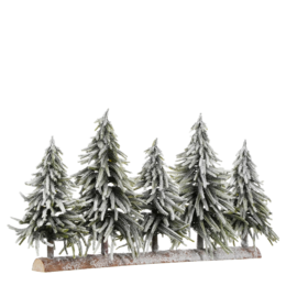  Green decorative Christmas trees with snow-frosted branches, realistic pine needle texture, winter holiday display piece.