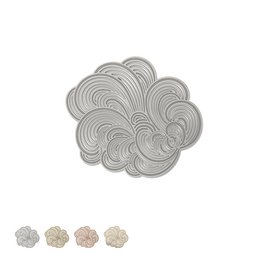 Elegant metallic brooch in a swirling floral design, available in 4 color variants - matte silver, matte gold, shiny gold, and matte rose gold. Suitable for formal or casual wear.