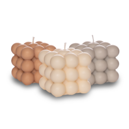 Set di 3 candele a bolle crema, grigio chiaro, beige