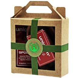 Gift set mini apple hair soap 16g, acidic conditioner 10ml, small olive wood bowl
