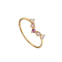 V rock crystal, rose quartz and rhodolite ring