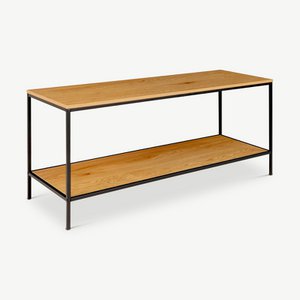 Vice TV-meubel, zwart frame en twee eikenhouten planken