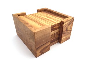 6er Set Untersetzer mit Halterung quadratisch aus Olivenholz
