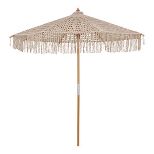Martos Knusted Parasol - Beige, katoen met beukenhoutpaal, Ø250 cm