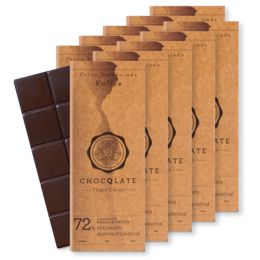 Dark chocolate bars with organic coffee, 72% cacao.