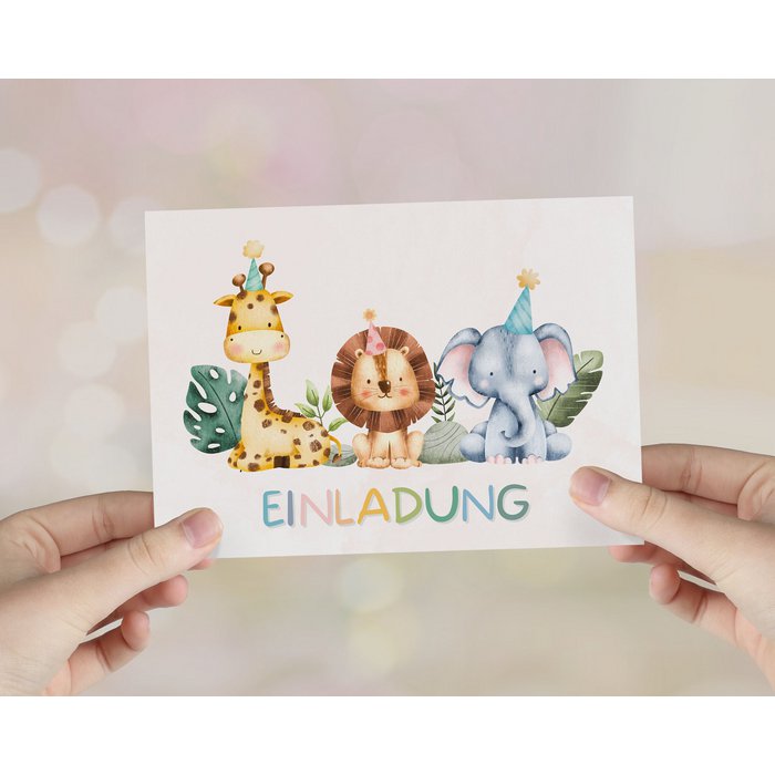 Set 8 Inviti Compleanno Con Buste Carta Kraft – Tema Animali Dinosauri In Stile Scandinavo – Koko&Lora