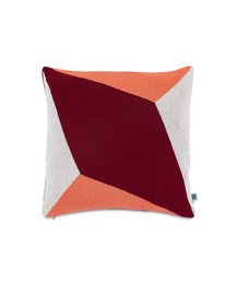 Cushion cover in a geometric pattern with burgundy, orange, and white colors. Made of high-quality materials for a comfortable and stylish home decor piece.