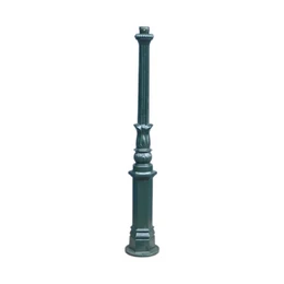 Tall green aluminium garden stake, 135 cm, outdoor lighting pole with square base and decorative top finial.