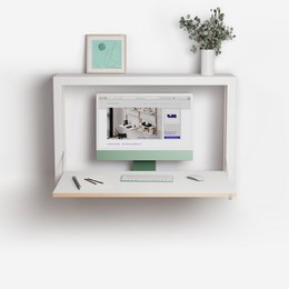  White rectangular desktop organizer with shelves and compartments for storage and display.