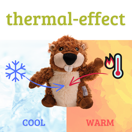 Large, plush, brown and beige beaver stuffed animal with soft, cuddly texture.