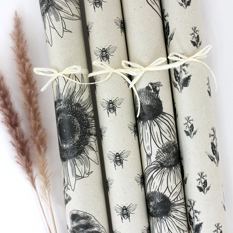 Hoja de papel de regalo de papel de hierba, 70x50 cm, abeja silvestre