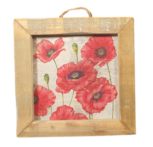wooden tile old dutch poppies red