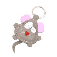 Michael The Cute Little Gray Mouse Leather Animal Keychain