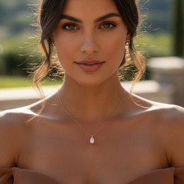  A delicate gold-toned necklace with a pearl pendant, perfect for adding a touch of elegance to any outfit.