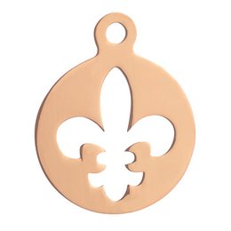Elegant rose gold-colored pendant with a fleur-de-lis design, suitable for necklaces or other jewelry.