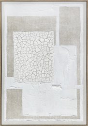  Abstract geometric relief art print, white cream beige tones, modern minimalist wall decor, framed artwork