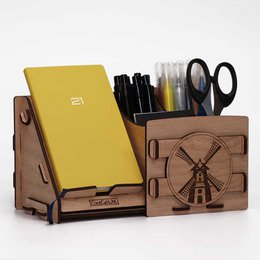 CoolCuts Mill Schreibtisch-Organizer inklusive Handy-/Tablet-Halter in Braun