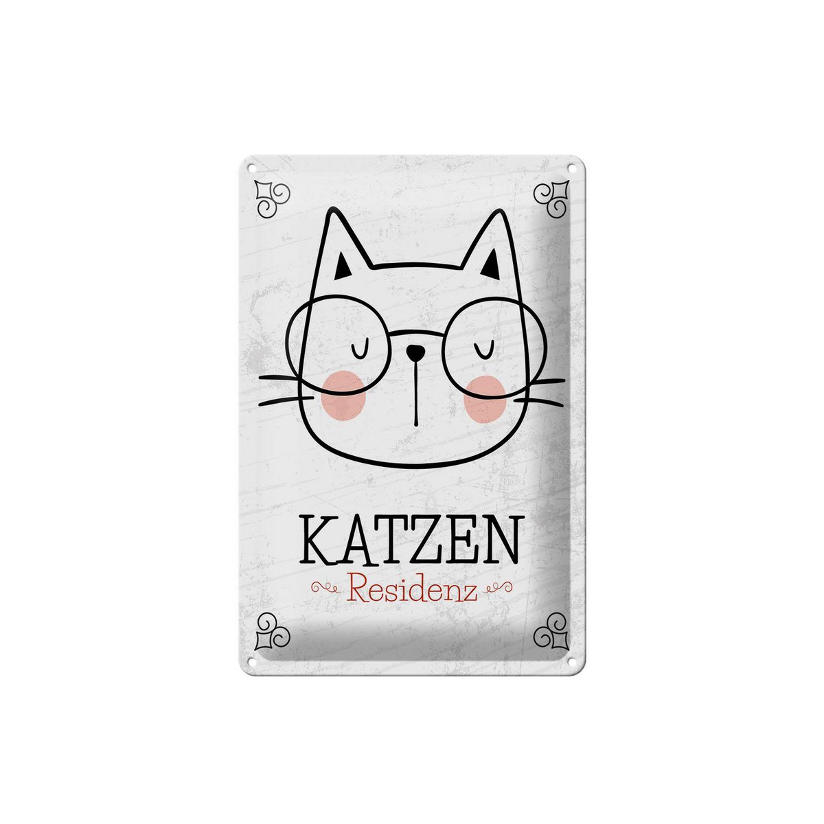 Blechschild Hinweis 20x30 cm Katzen Residenz Katze mit Brille Deko Schild