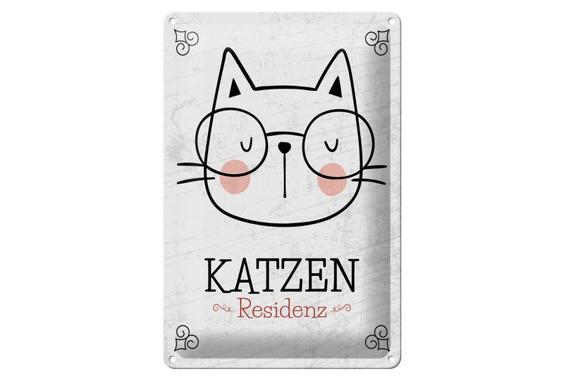 Blechschild Hinweis 20x30 cm Katzen Residenz Katze mit Brille Deko Schild